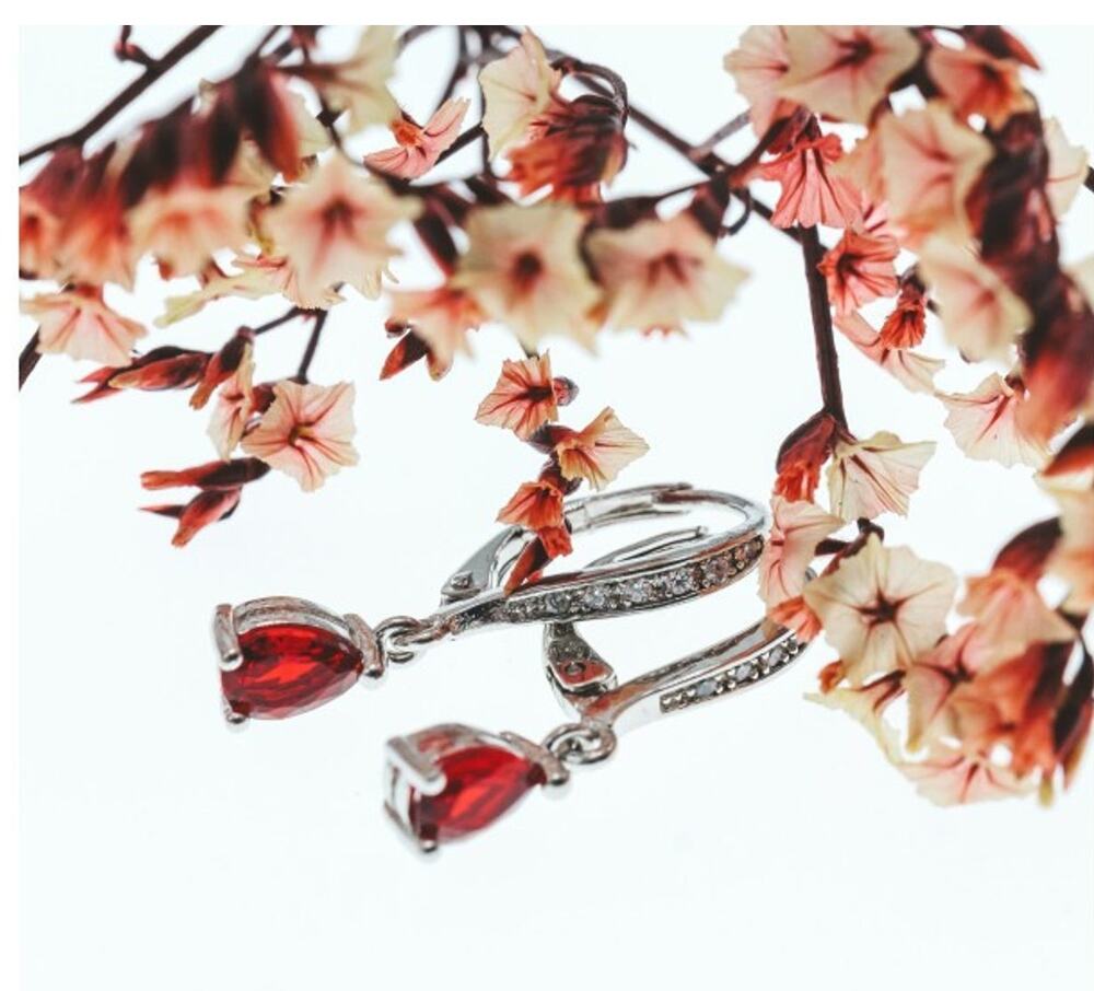 925 Sterling Silver Ruby & CZ Earrings